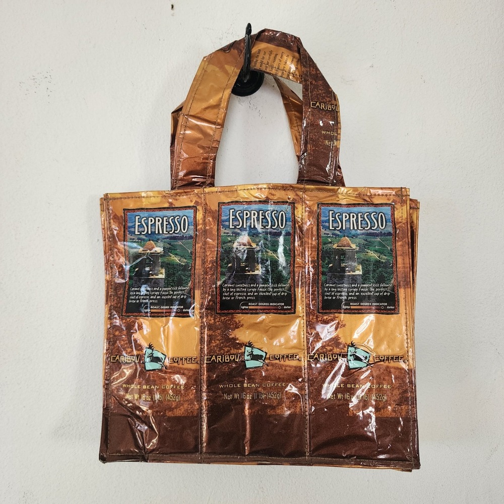 Caribou Coffee Bean Bag Tote Purse 10" x 9" Espresso